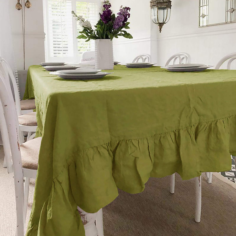 Ruffled Natural Linen Tablecloth