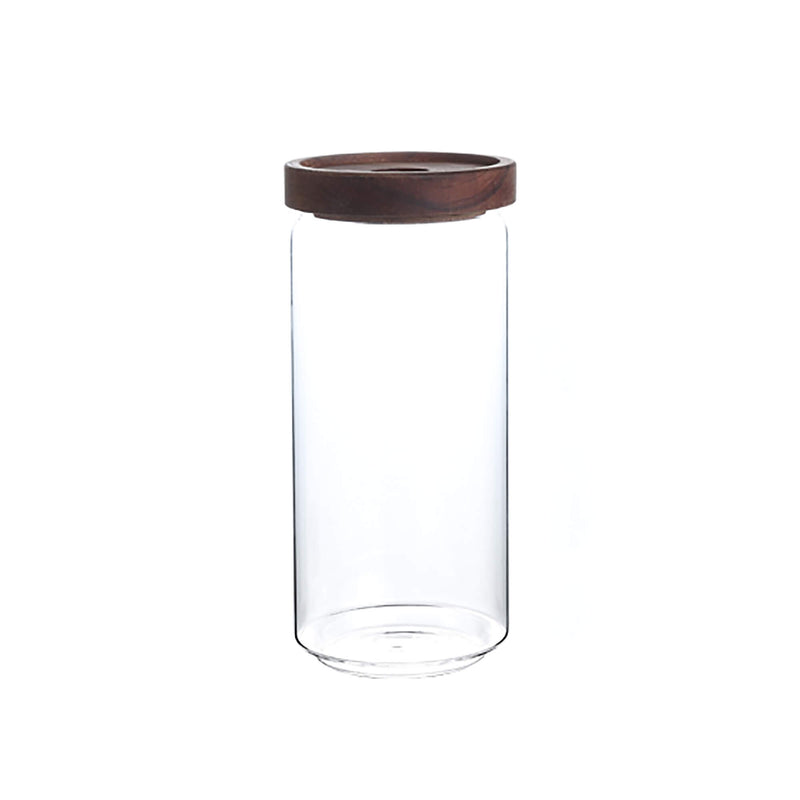 Acacia Wood Storage Glass Bottle