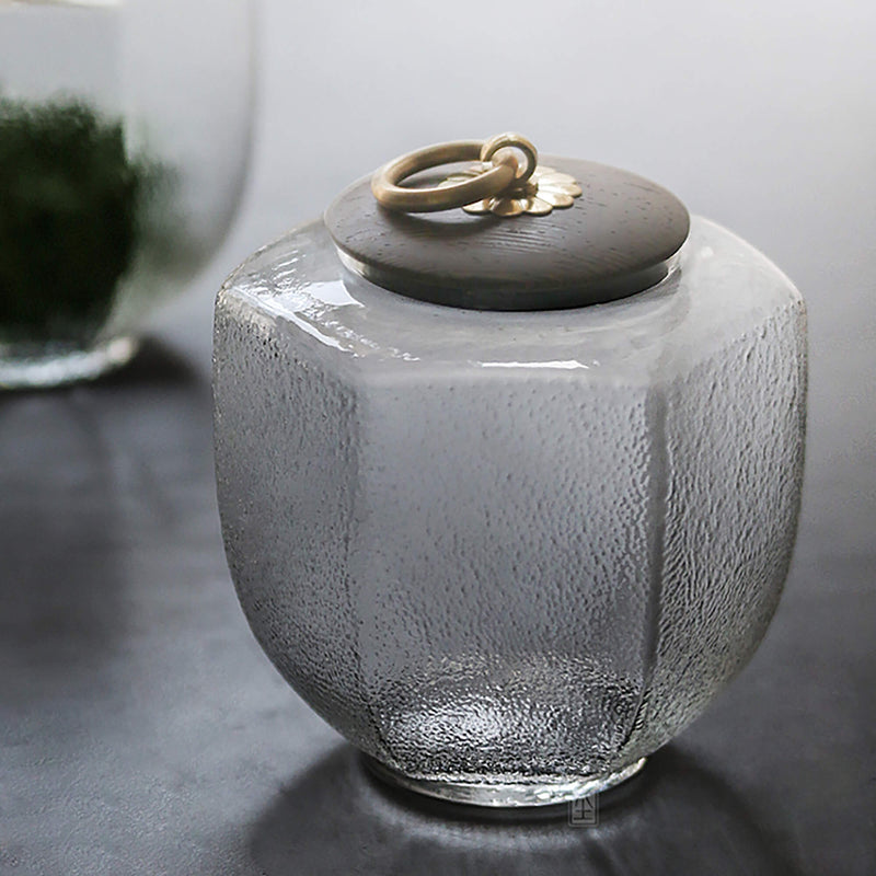 Hammered Wooden Lid Glass Storage Jar