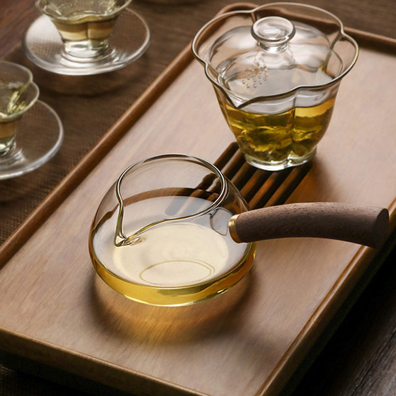 Glass Wooden Handle Side Handle Tea Evening Cup