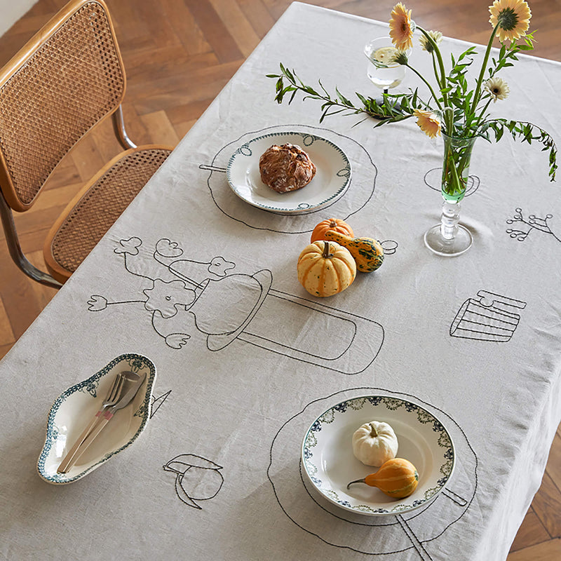 Linen Cotton Embroidered Tablecloth