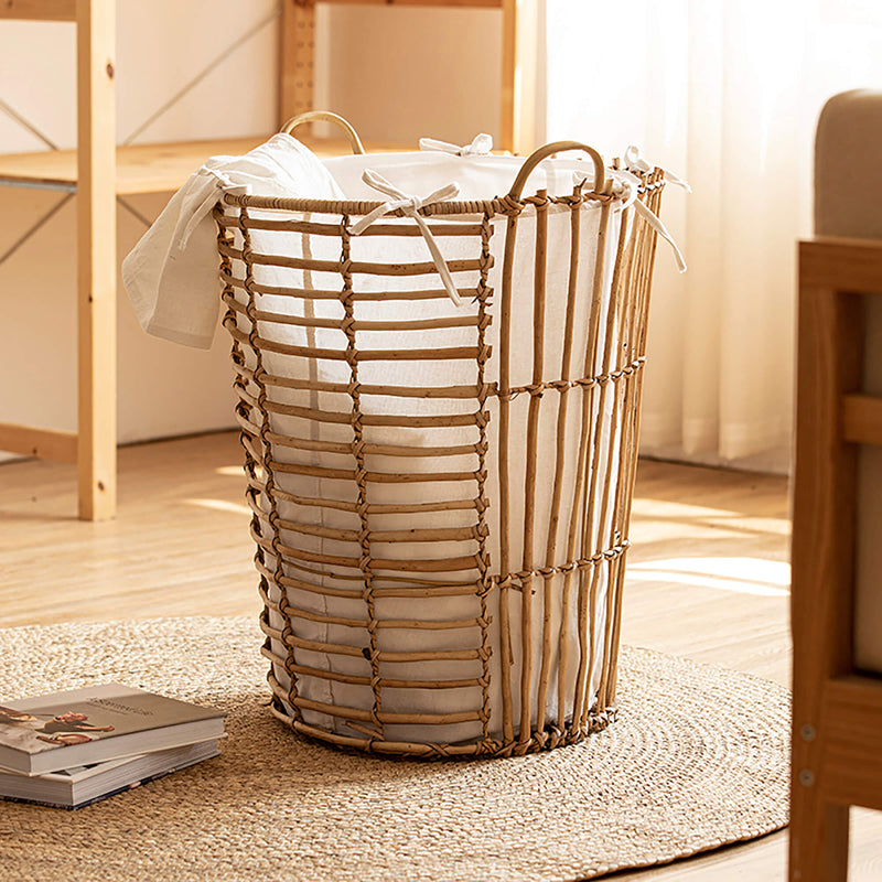Large Capacity Handmade Rattan Storage Basket With Lining