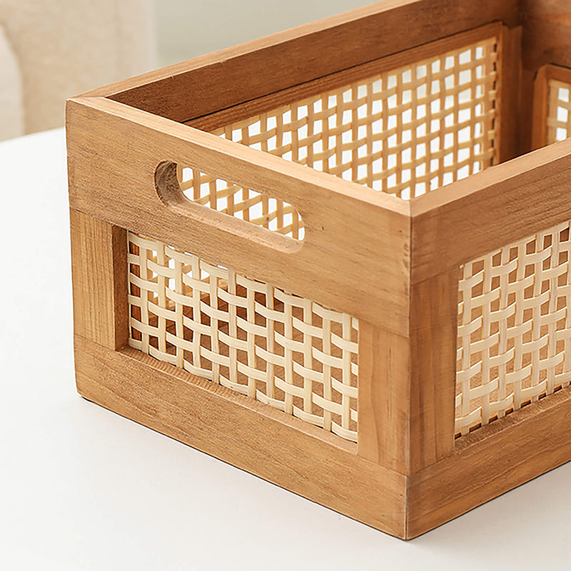 Vintage Solid Wood Bamboo Storage Basket