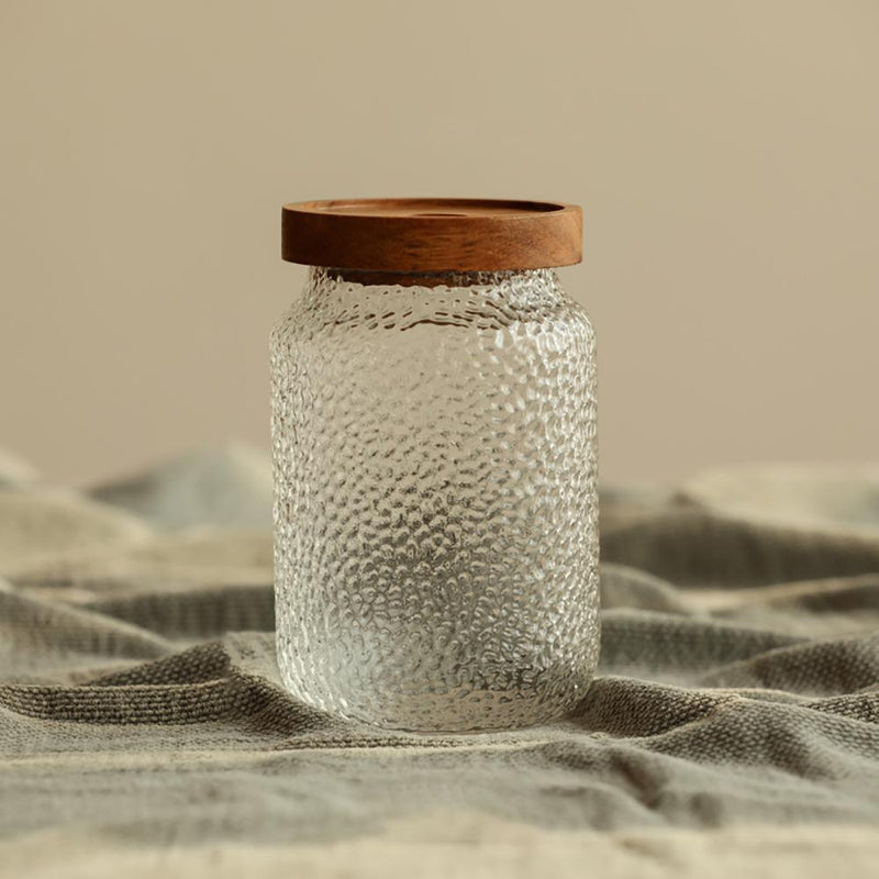 Acacia Wood Glass Storage Jars Sealed Jars - Eunaliving