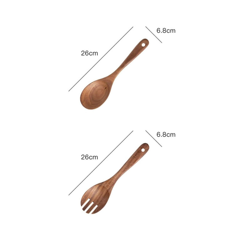 Acacia Wood Salad Fork And Spoon - Eunaliving