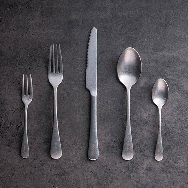 Antique Distressed Washed Silver Stainless Steel Knife And Fork Set - Eunaliving