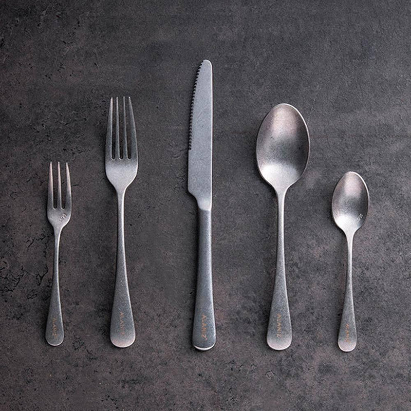 Antique Distressed Washed Silver Stainless Steel Knife And Fork Set - Eunaliving