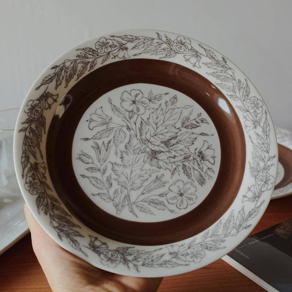 Brown Hibiscus Ceramic Plate - Eunaliving