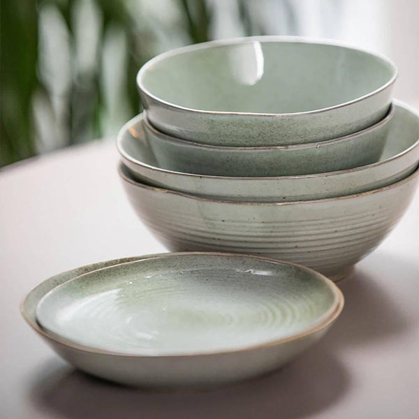 Ceramic Bowl And Plate Set With Kiln Change Japanese Green - Eunaliving