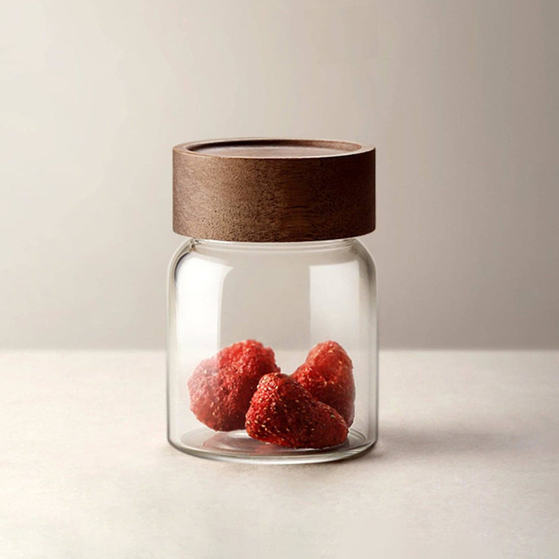 Glass Solid Wood Lid Sealed Jar Coffee Storage Bean Jar