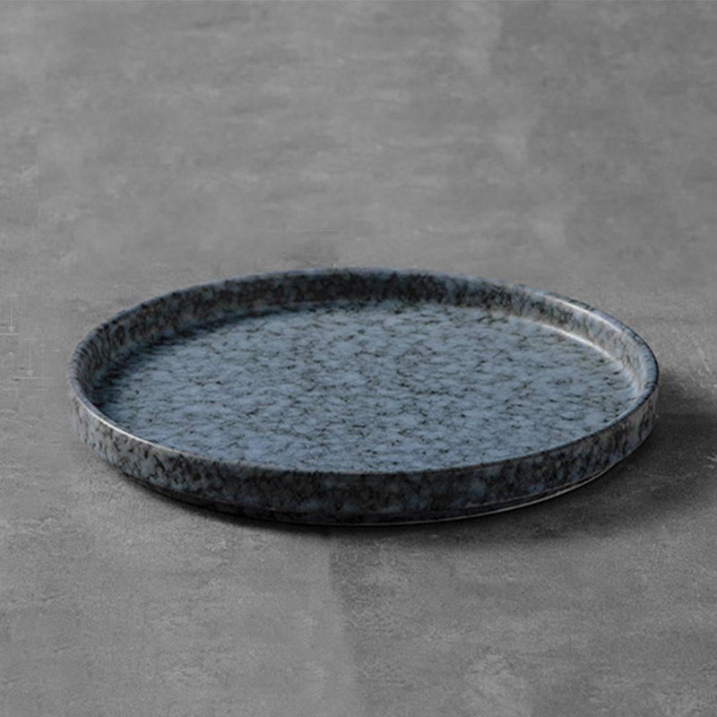 Gray And Blue Snowflake Glazed Ceramic Straight Plate - Eunaliving