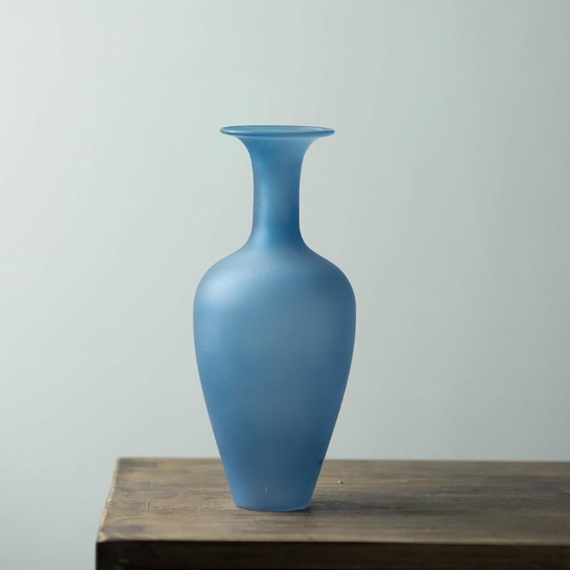 Handmade Frosted Blue Glass Vase - Eunaliving