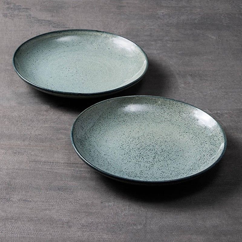 Ink Green Coarse Ceramic Round Plate - Eunaliving