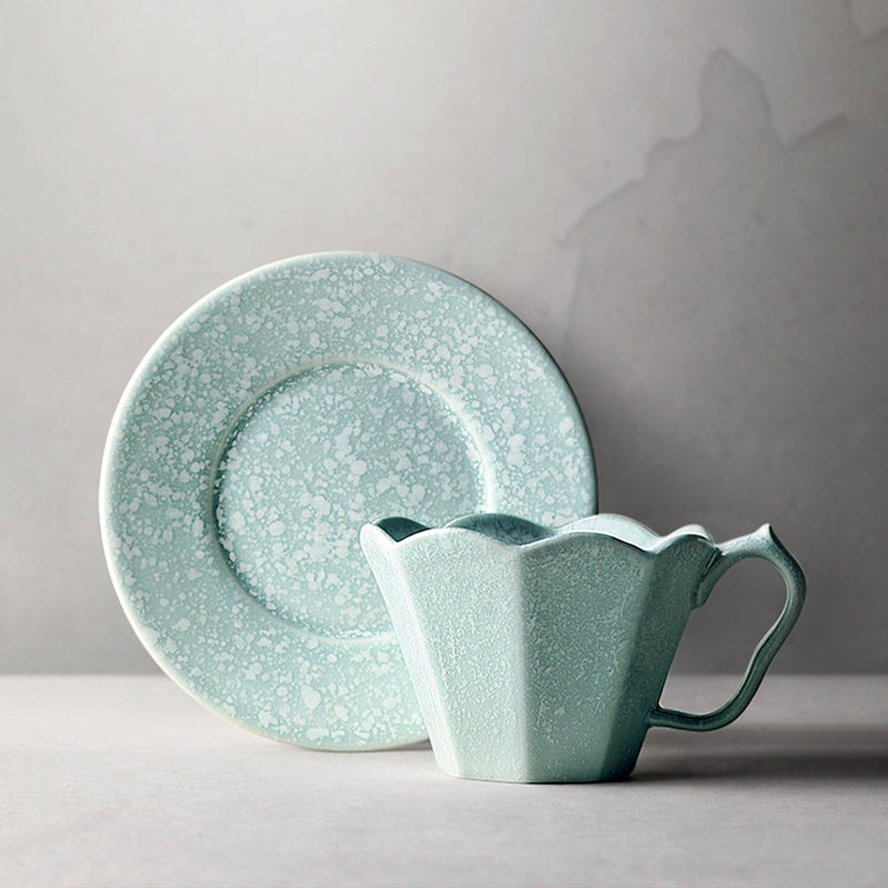 Japanese Simple Snowflake Glaze Coffee Cup With Saucer - Eunaliving