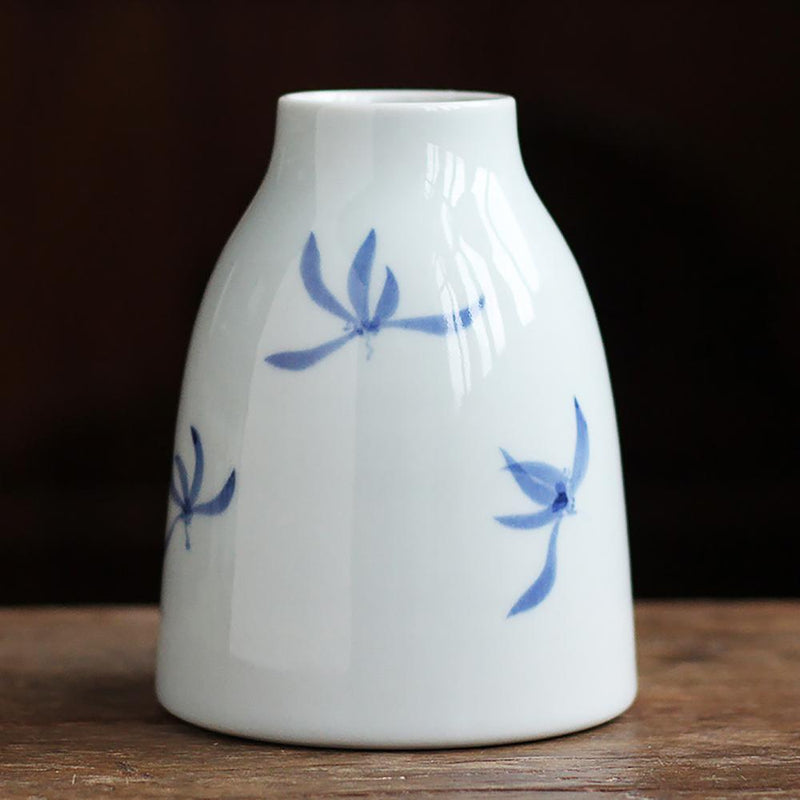 Vintage Hand-painted Orchid And Grass Ceramic Vase