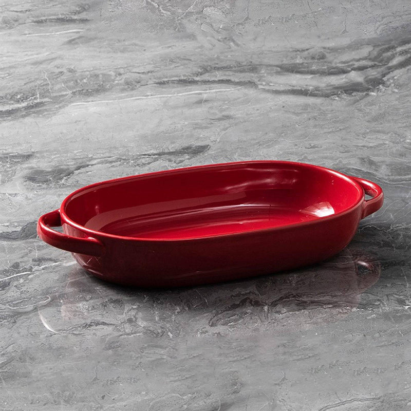 Red Ceramic Baking Dish With Two Ears - Eunaliving