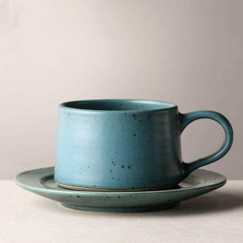 Rough Pottery Coffee Cup And Saucer Set - Eunaliving