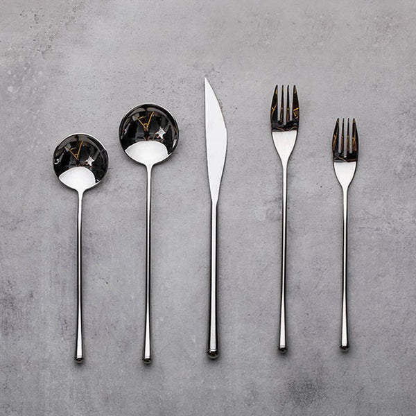 Stainless Steel Metal Silver Fine Handle Knife And Fork Set - Eunaliving