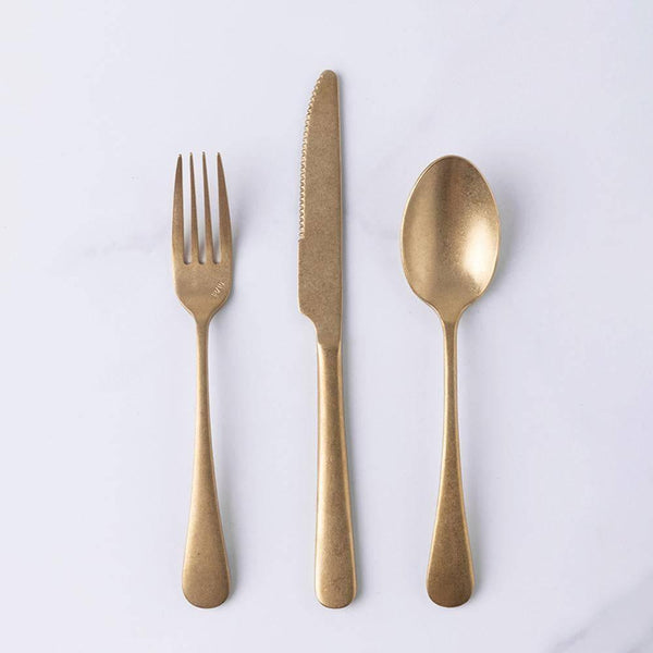 Vintage Old Gold Stainless Steel Knife And Fork Set - Eunaliving