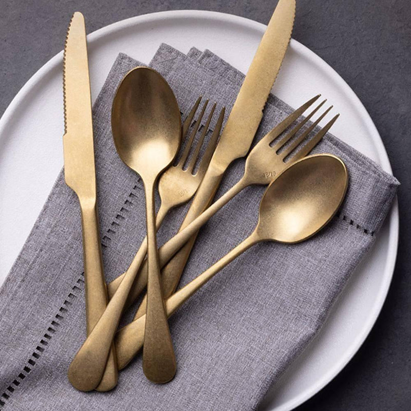 Vintage Old Gold Stainless Steel Knife And Fork Set - Eunaliving