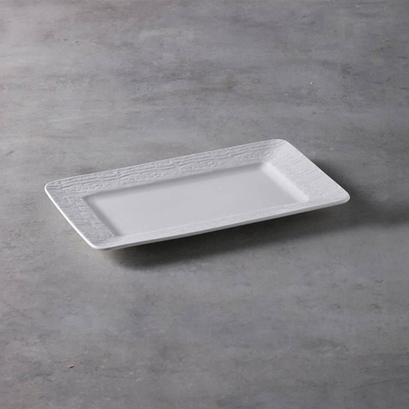 White Glaze Stone Carved Texture Square Plate - Eunaliving