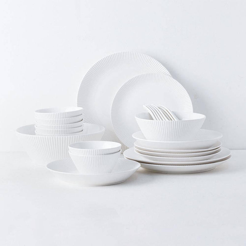 White Porcelain Elegant Embossed Ceramic Bowl And Plate Set - Eunaliving