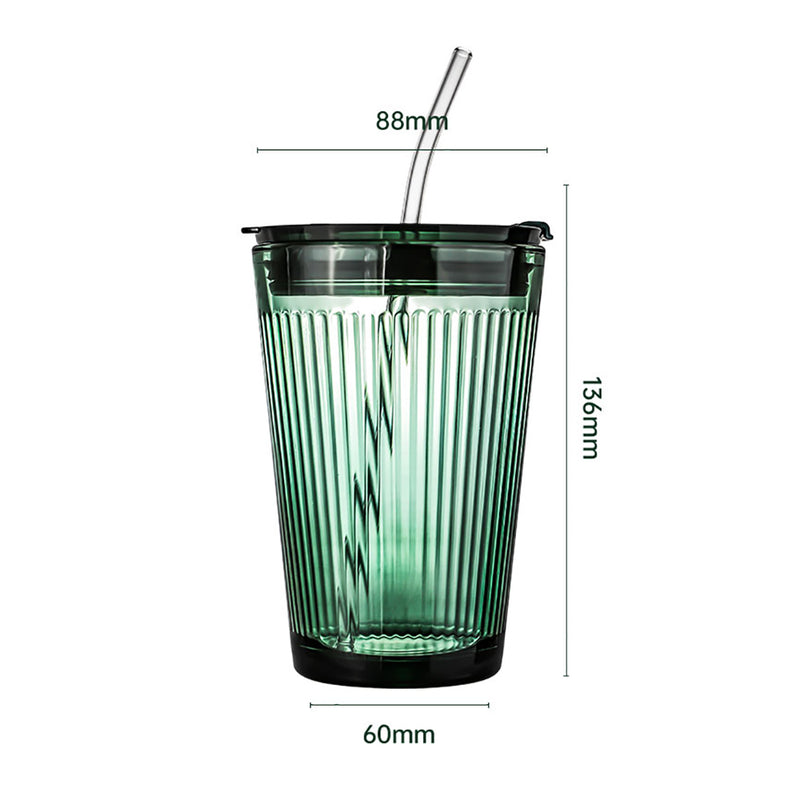 Dark Green Glass Water Cup With Straw