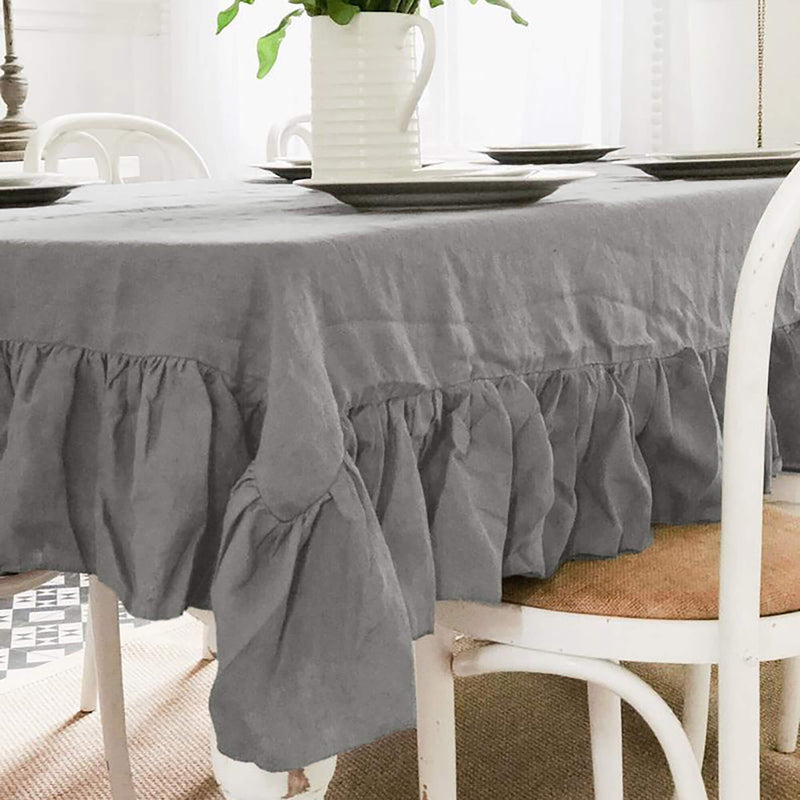 Ruffled Natural Linen Tablecloth