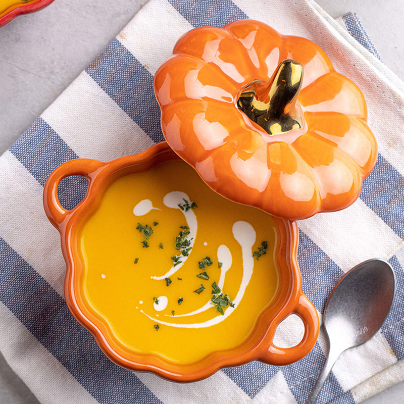 Ceramic Double Ear Pumpkin Stewpot Soup Bowl