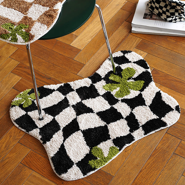Shaped Checkerboard Floral Carpet