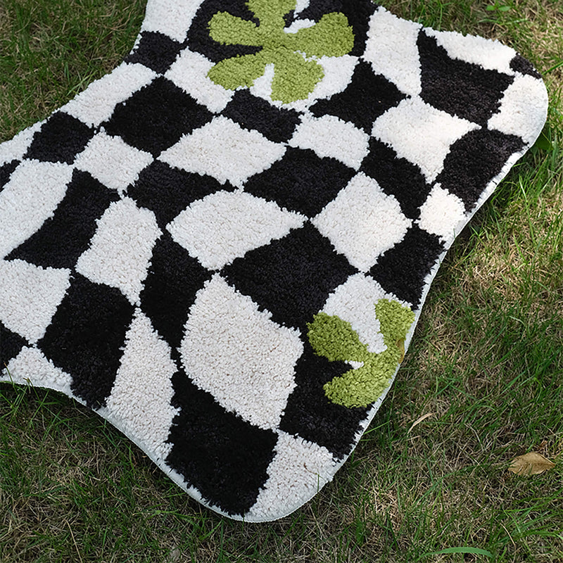Shaped Checkerboard Floral Carpet