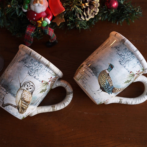 Christmas Creative Embossed Owl Ceramic Coffee Mug