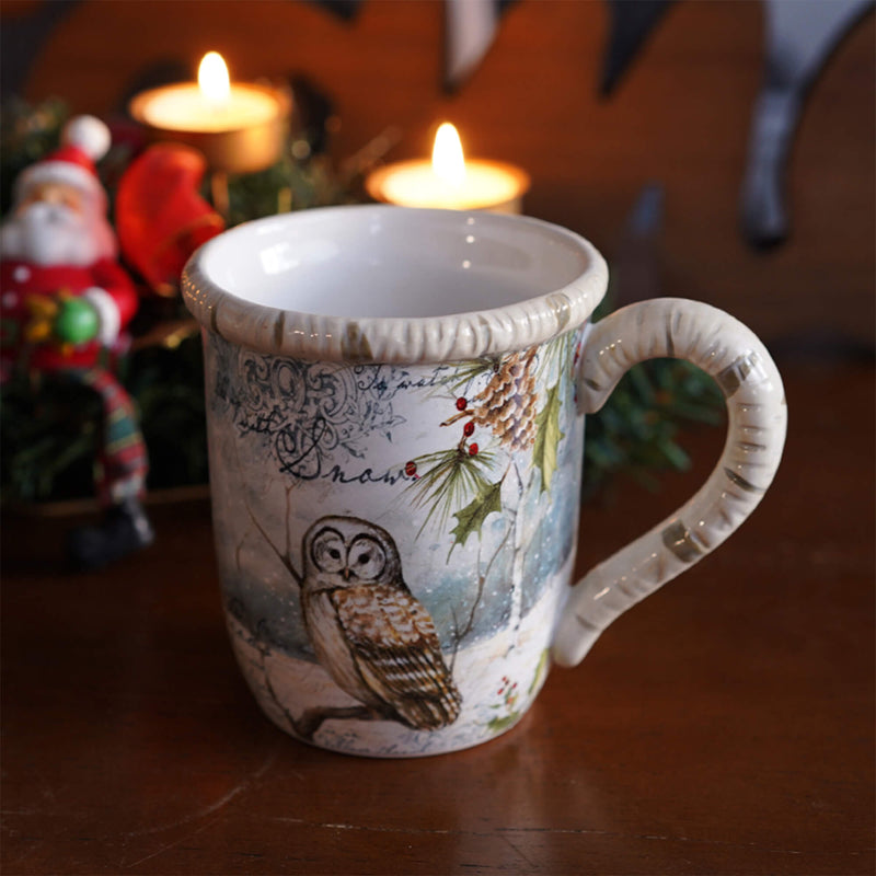 Christmas Creative Embossed Owl Ceramic Coffee Mug