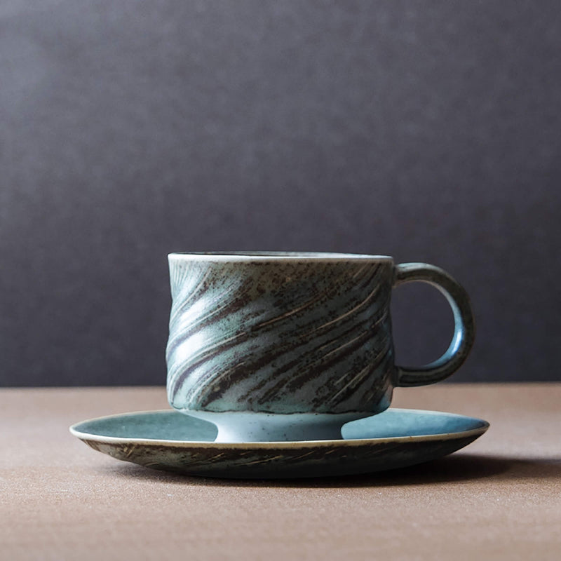 Handmade Pottery Coffee Mug And Saucer Set