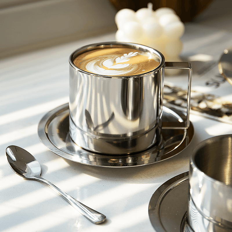304 Stainless Steel Coffee Cup And Saucer Set