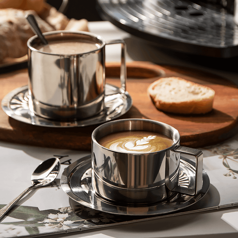 304 Stainless Steel Coffee Cup And Saucer Set