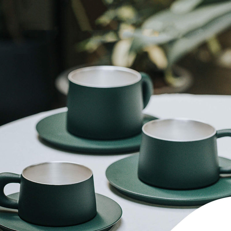 Dark Green Ceramic Coffee Cup and Saucer Set