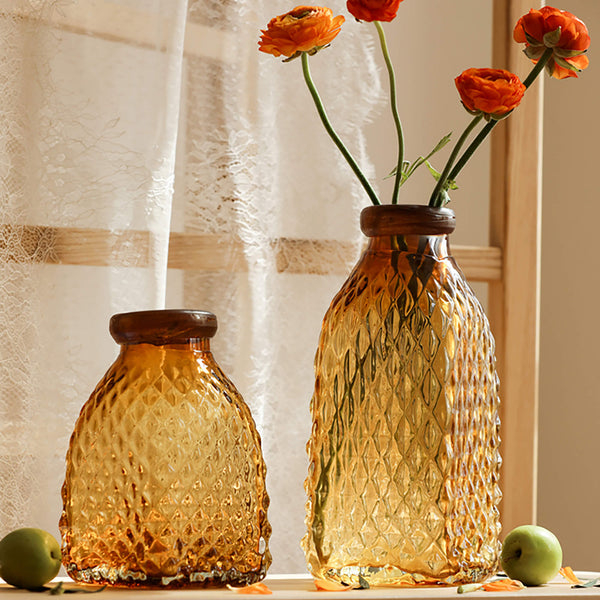 Amber Glass Embossed Vase