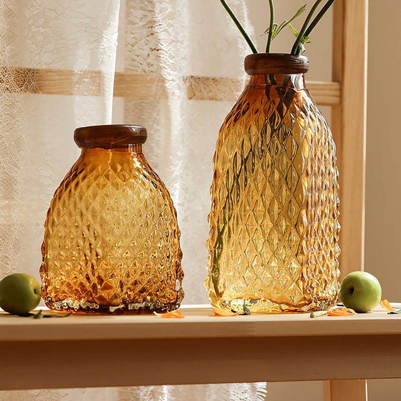 Amber Glass Embossed Vase