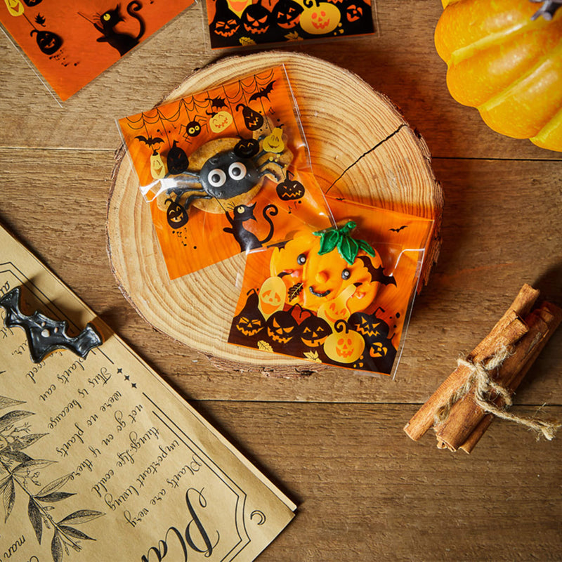 Halloween 100 Smiley Pumpkin Self-Stick Cookie Bag