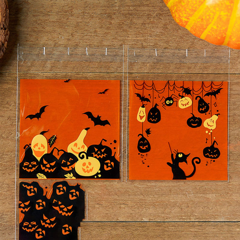 Halloween 100 Smiley Pumpkin Self-Stick Cookie Bag