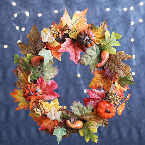 Halloween Pumpkin Maple Leaf Wicker Wreath Decoration