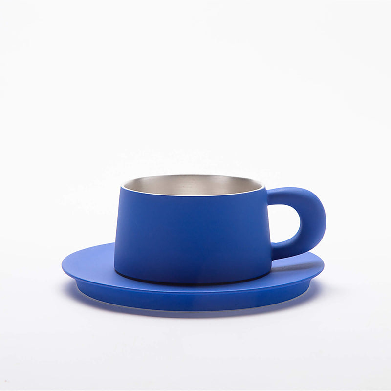 Klein Blue Ceramic Coffee Cup and Saucer Set