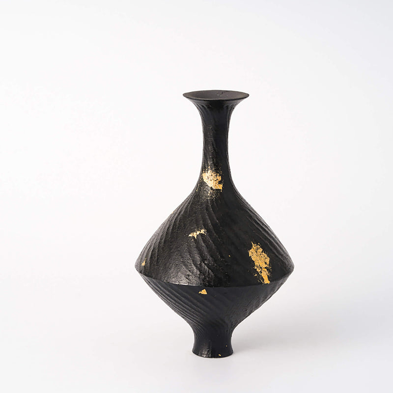Hand-made Large Lacquer And Gold Leaf Vase