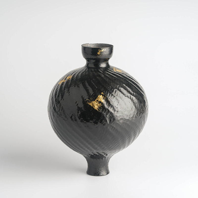 Hand-made Large Lacquer And Gold Leaf Vase
