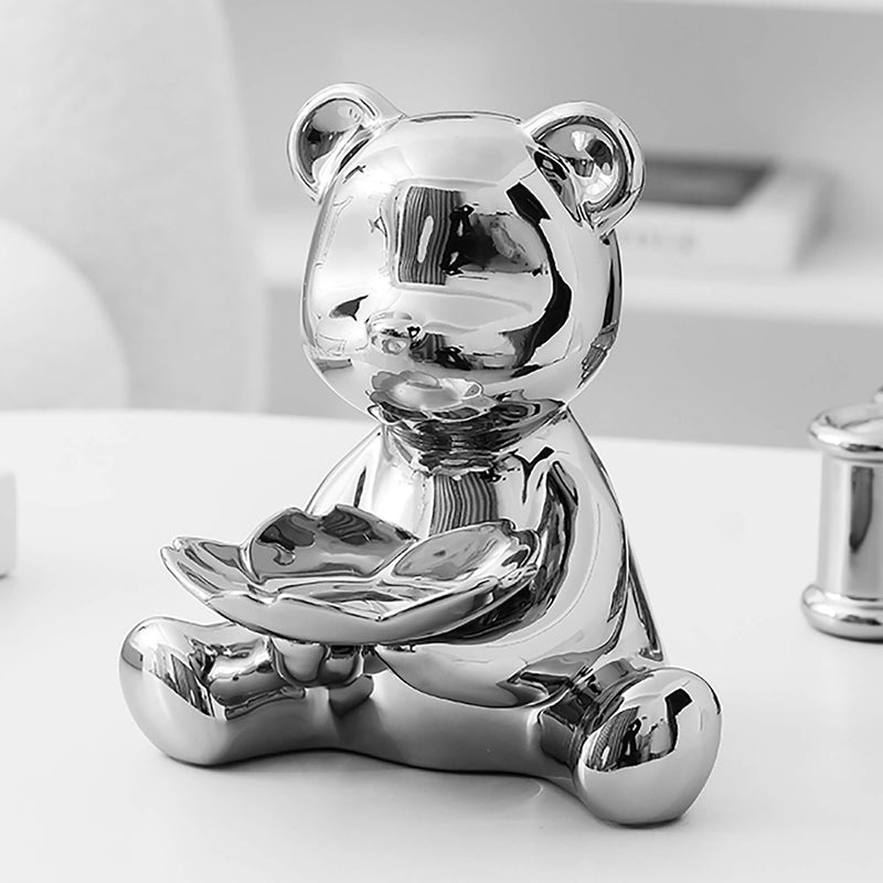 Silver Ceramic Bear Ornament