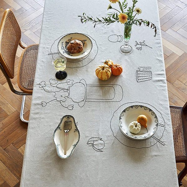 Linen Cotton Embroidered Tablecloth