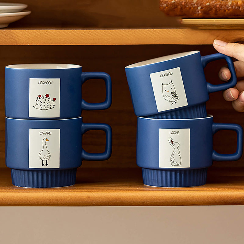 Blue animal pattern ceramic mug