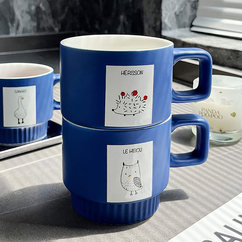 Blue animal pattern ceramic mug