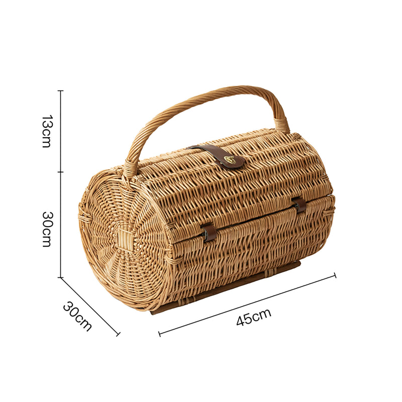 Handmade Wicker Cylindrical Picnic Basket